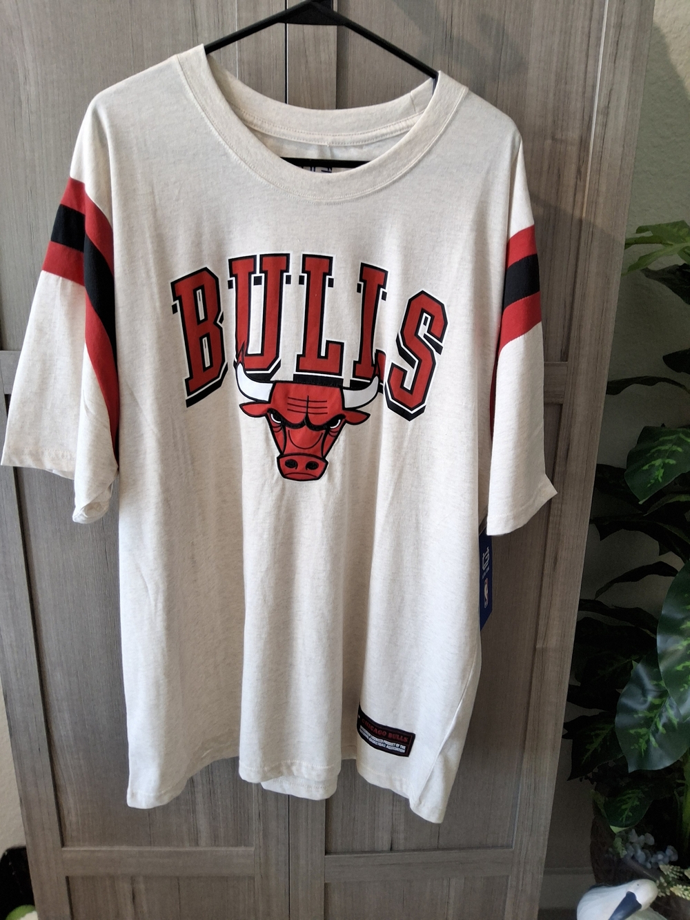 NBA Chicago Bulls Short Sleeve Tee in White, Red and Black